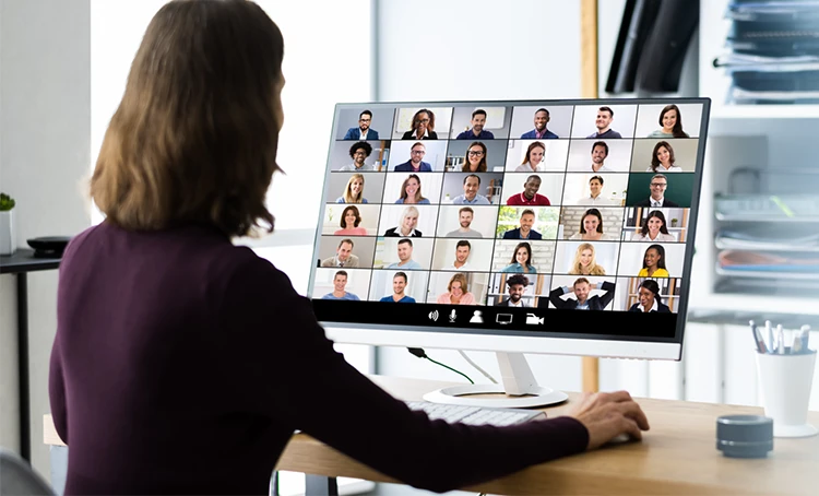 Office manager attending a virtual meeting